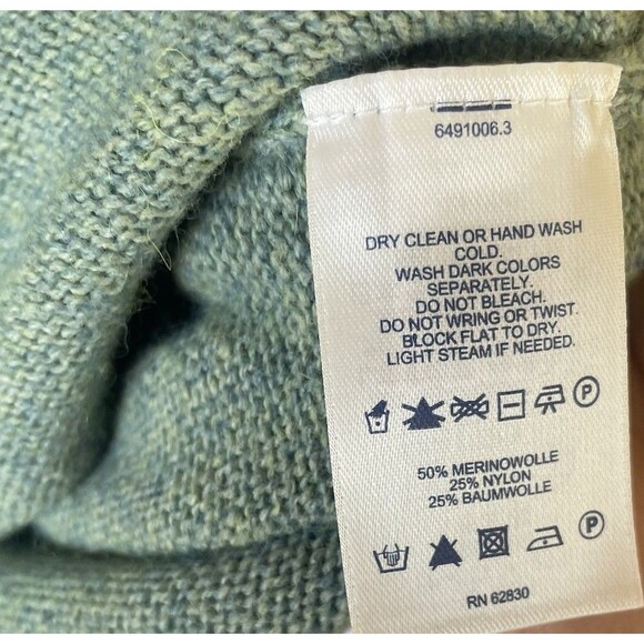 Lands End Men's L Merino Wool Green V Neck Sweater Elbow Patches Cottagecore - Picture 6 of 8